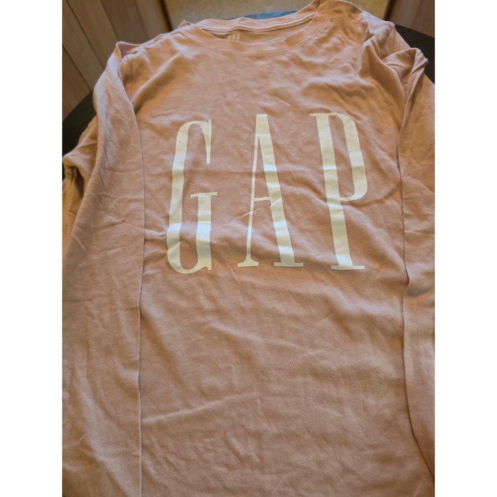 Gap Long Sleeve Graphic T-Shirt Peach Pink White Logo Crewneck Tee XS